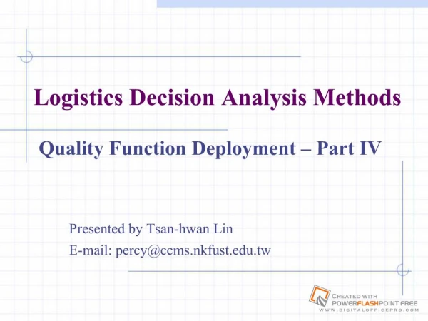Logistics Decision Analysis Methods
