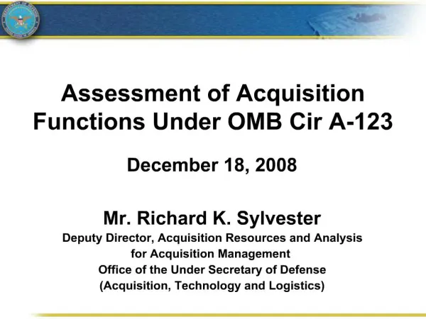 Assessment of Acquisition Functions Under OMB Cir A-123