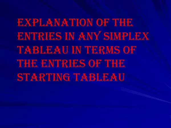 Explanation of the entries in any simplex tableau in terms of the entries of the starting tableau