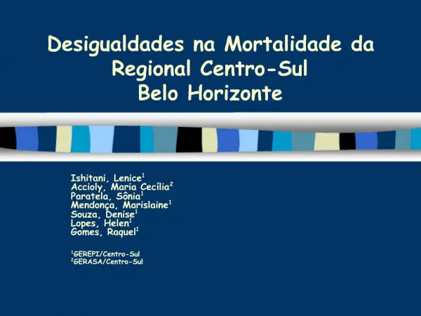 Desigualdades na Mortalidade da Regional Centro-Sul Belo Horizonte