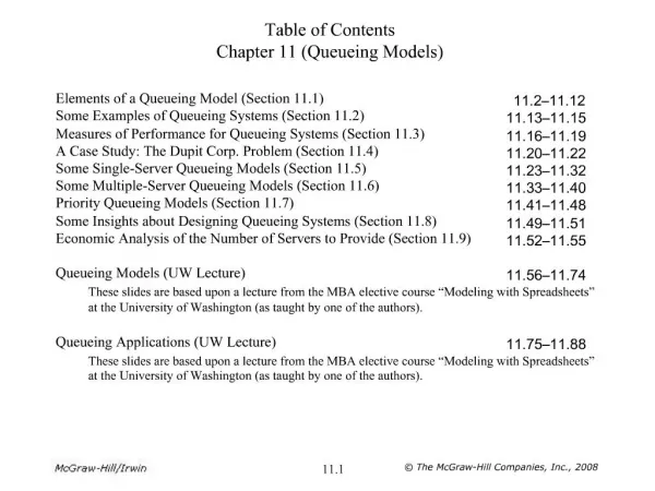 Table of Contents Chapter 11 Queueing Models