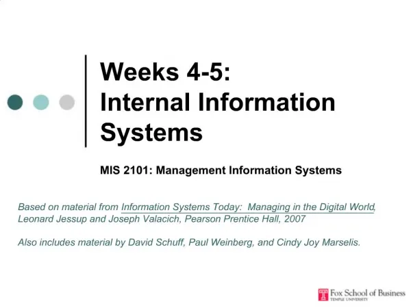 Weeks 4-5: Internal Information Systems