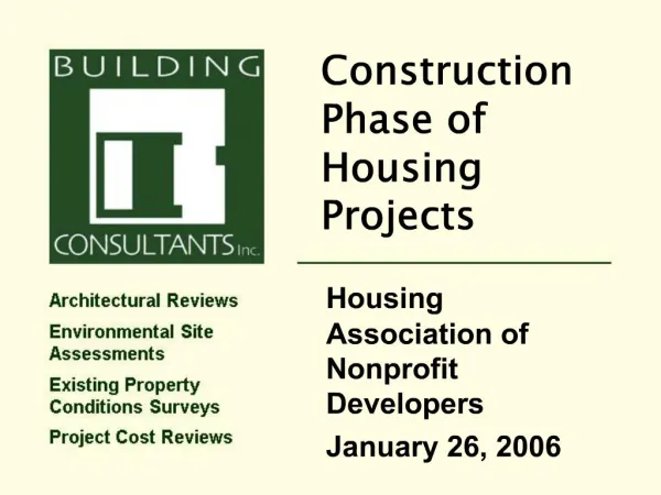 Construction Phase of Housing Projects