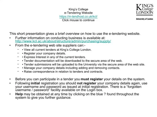 King s College e-Tendering Website https: