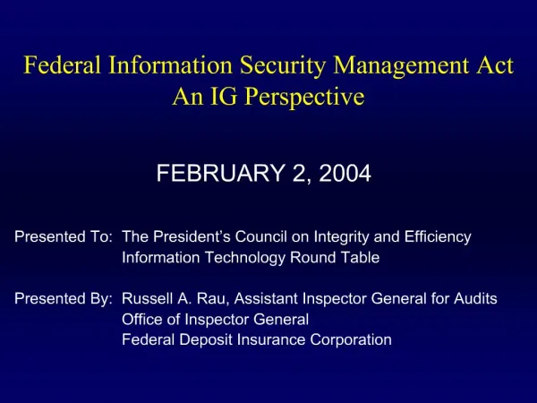 Federal Information Security Management Act An IG Perspective
