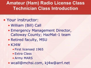 Amateur Ham Radio License Class Technician Class Introduction - slide 1