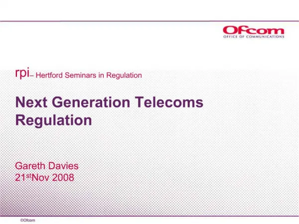 Next Generation Telecoms Regulation