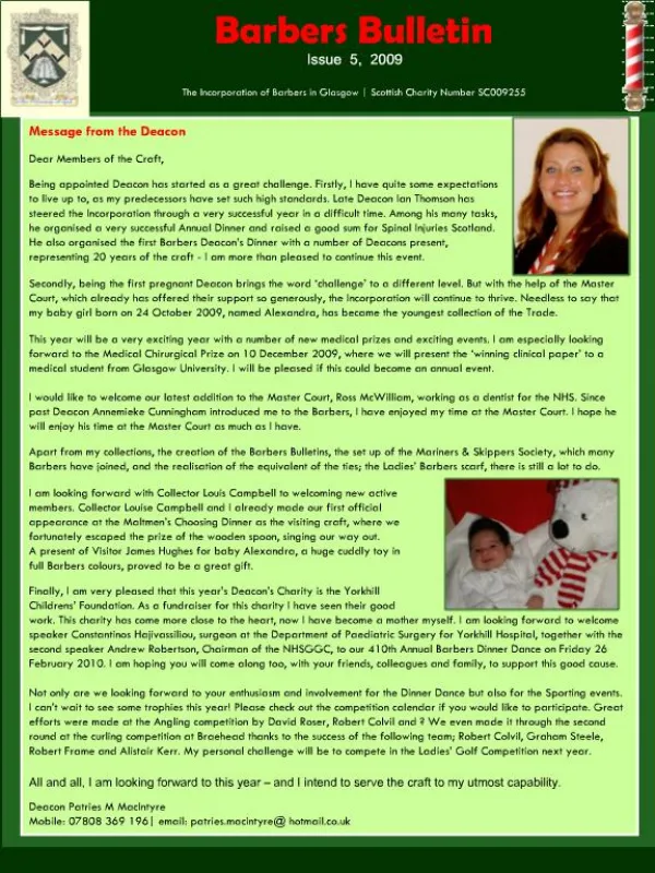 Barbers Bulletin Issue 5, 2009 The Incorporation of Barbers in Glasgow Scottish Charity Number SC009255