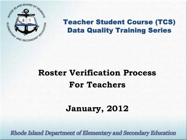 Teacher Student Course TCS Data Quality Training Series
