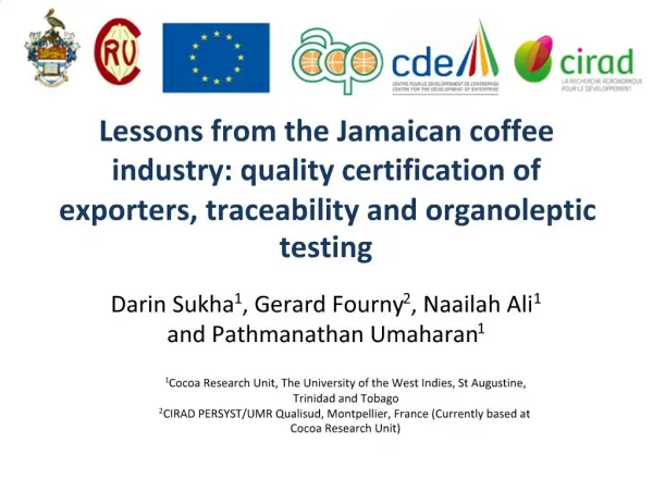 Lessons from the Jamaican coffee industry: quality certification of exporters, traceability and organoleptic testing