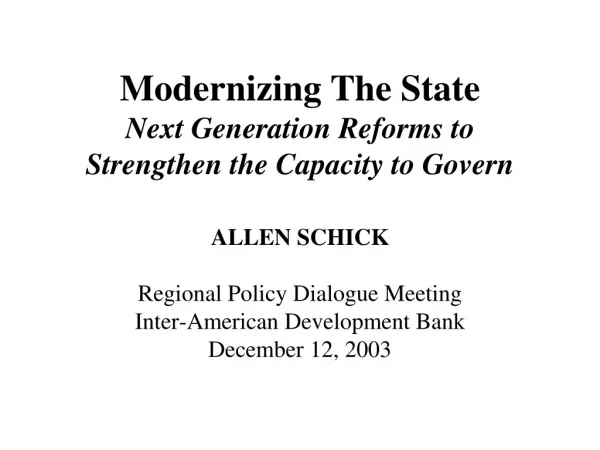 Modernizing The State Next Generation Reforms to Strengthen the Capacity to Govern