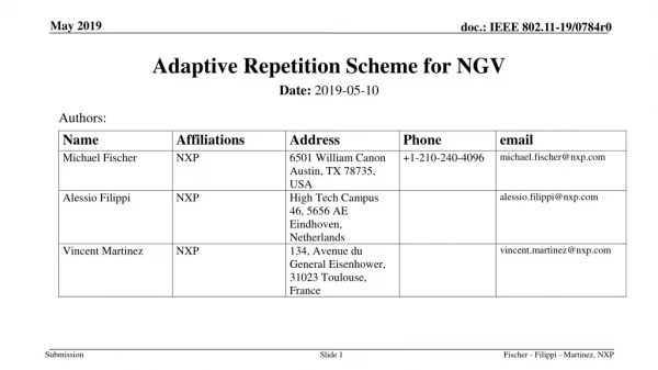 Adaptive Repetition Scheme for NGV