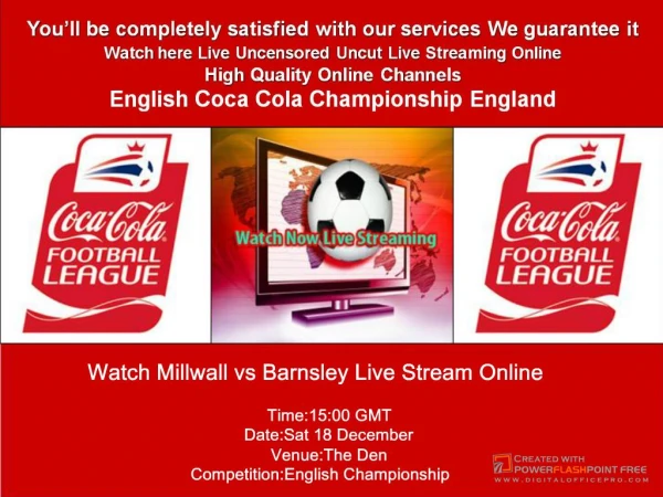 Millwall vs Barnsley LIVE STREAM ONLINE TV