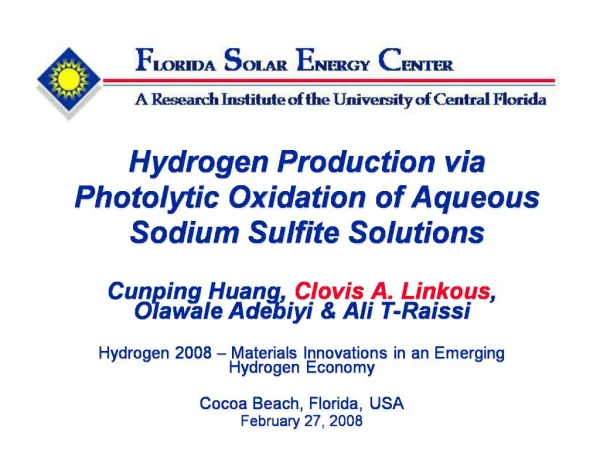 Hydrogen Production via Photolytic Oxidation of Aqueous Sodium Sulfite Solutions