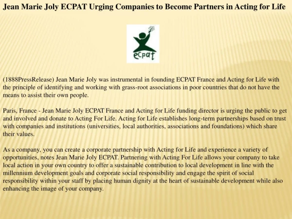 Jean Marie Joly ECPAT Urging Companies to Become Partners i