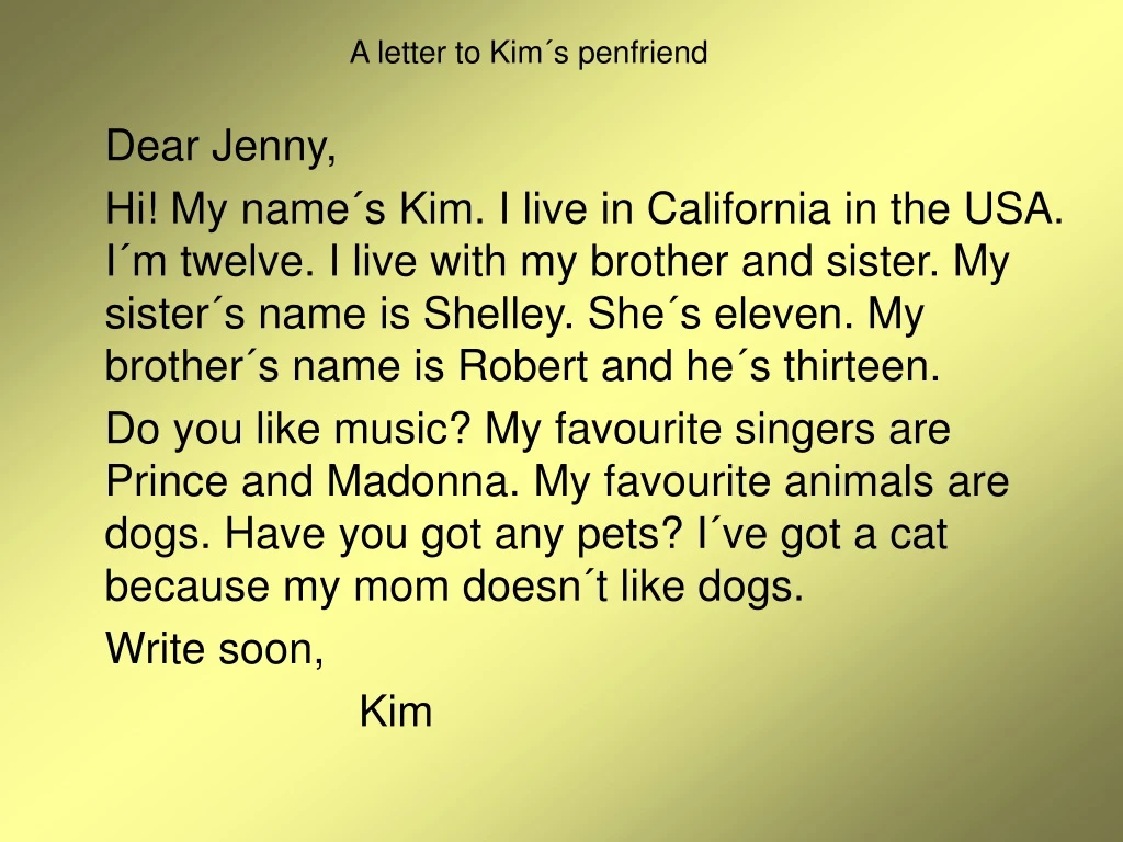 a letter to kim s penfriend