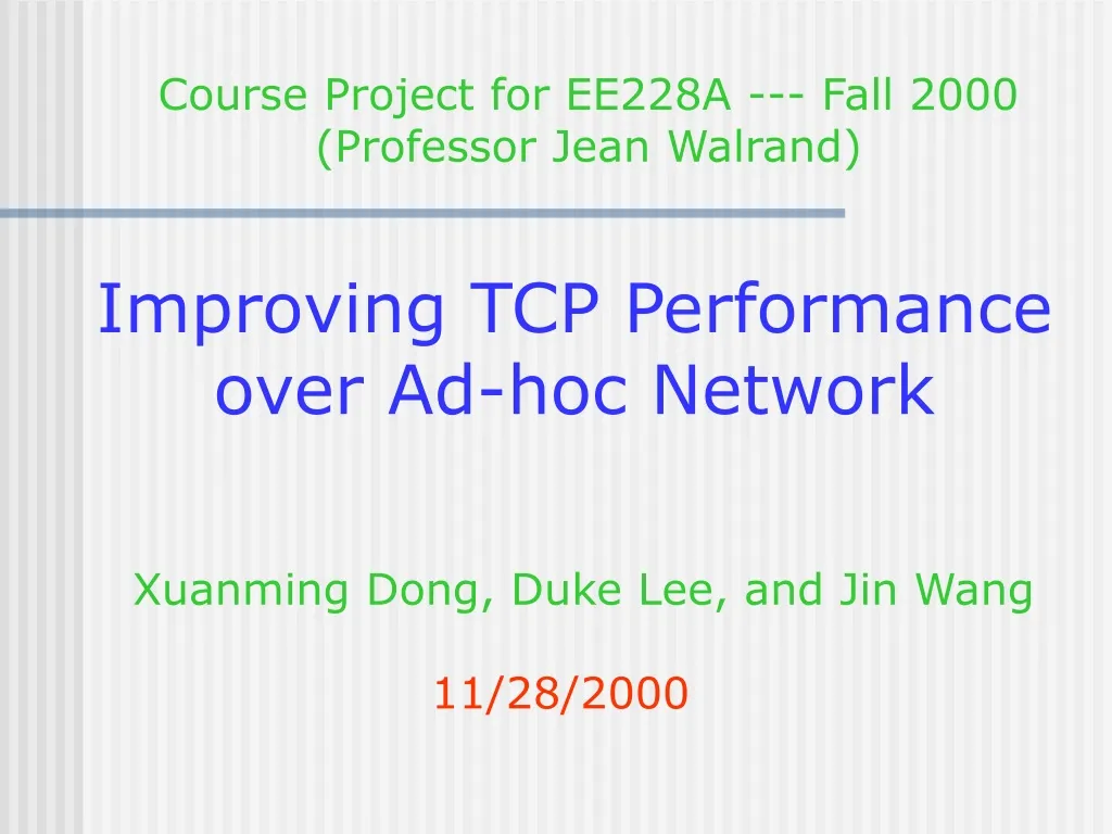improving tcp performance over ad hoc network