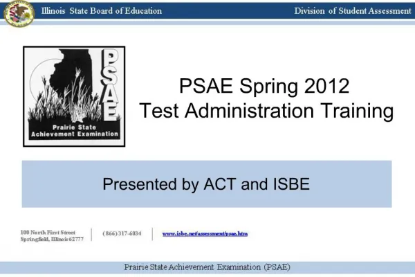 PSAE Spring 2012 Test Administration Training