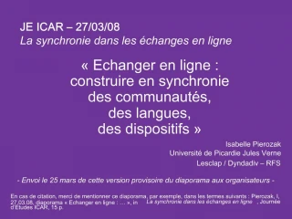 Echanger en ligne : construire en synchronie des communaut s, des langues, des dispositifs - slide 1