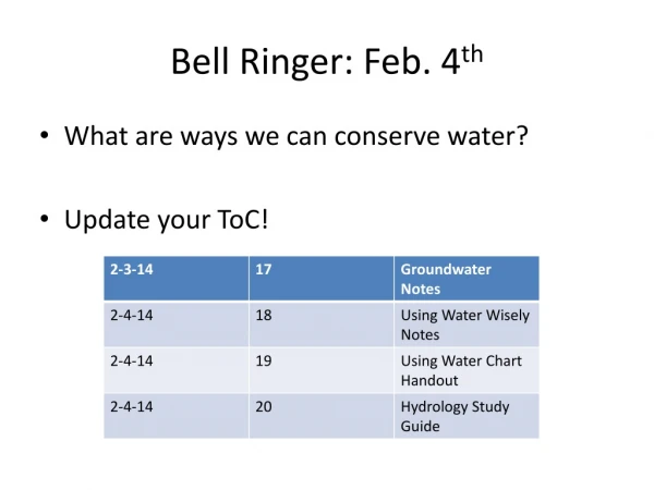 Bell Ringer: Feb. 4 th