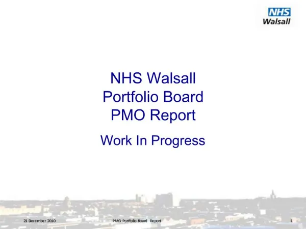 NHS Walsall Portfolio Board PMO Report