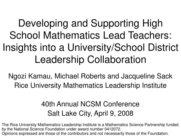 Ngozi Kamau, Michael Roberts and Jacqueline Sack Rice University Mathematics Leadership Institute