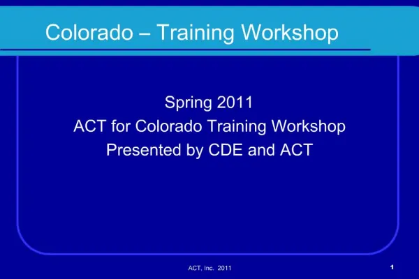 Colorado Training Workshop