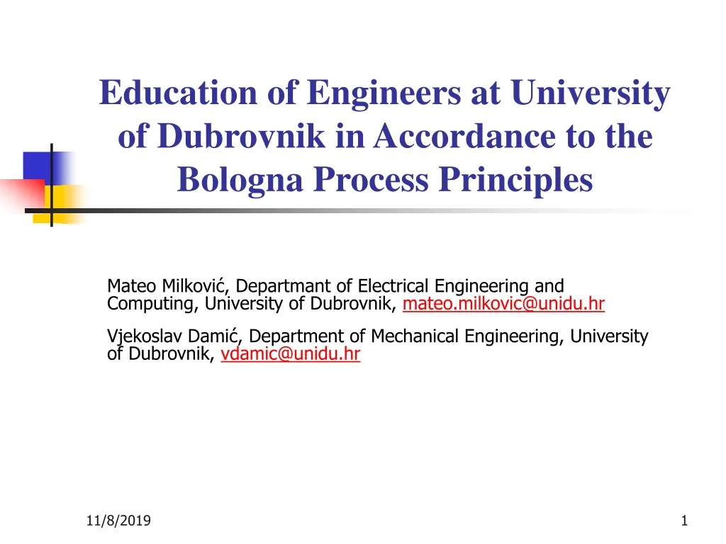education of engineers at university of dubrovnik in accordance to the bologna process principles