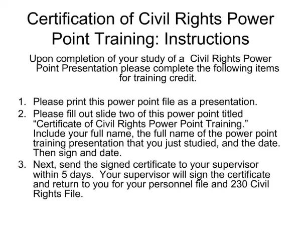Certification of Civil Rights Power Point Training: Instructions