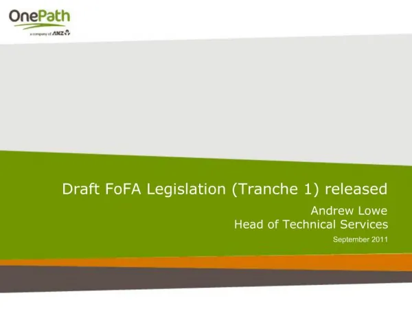 Draft FoFA Legislation Tranche 1 released