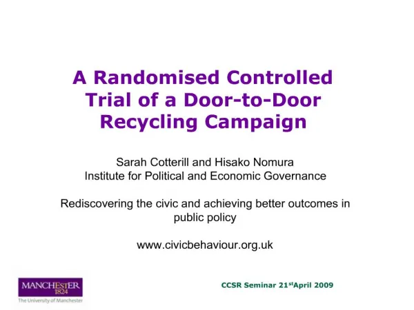 Sarah Cotterill and Hisako Nomura Institute for Political and Economic Governance Rediscovering the civic and achieving
