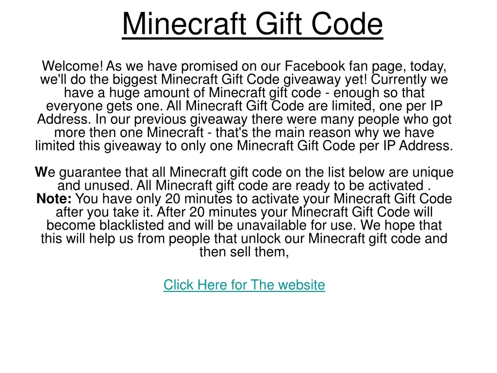 minecraft gift code
