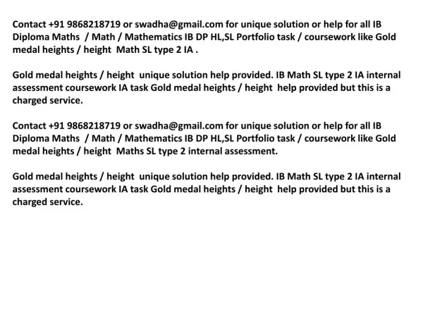GOLD MEDAL HEIGHTS IB Math SL portfolio SL IA HELP