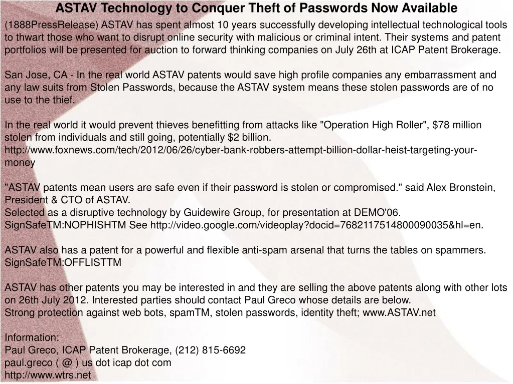 astav technology to conquer theft of passwords