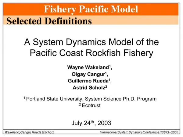 A System Dynamics Model of the Pacific Coast Rockfish Fishery