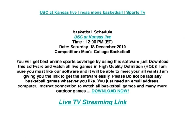 USC at Kansas live | ncaa mens basketball | Sports Tv