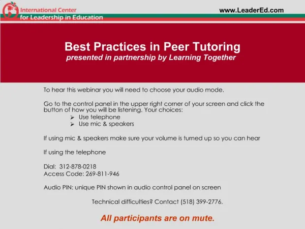 Best Practices in Peer Tutoring presented in partnership by Learning Together