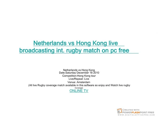 Netherlands vs Hong Kong live broadcasting int. rugby match