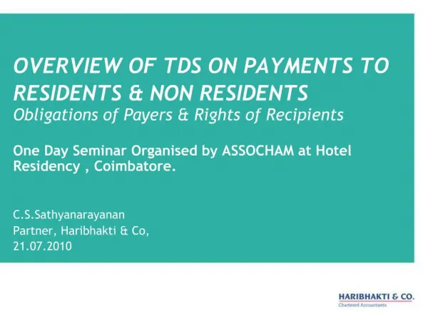 OVERVIEW OF TDS ON PAYMENTS TO RESIDENTS NON RESIDENTS
