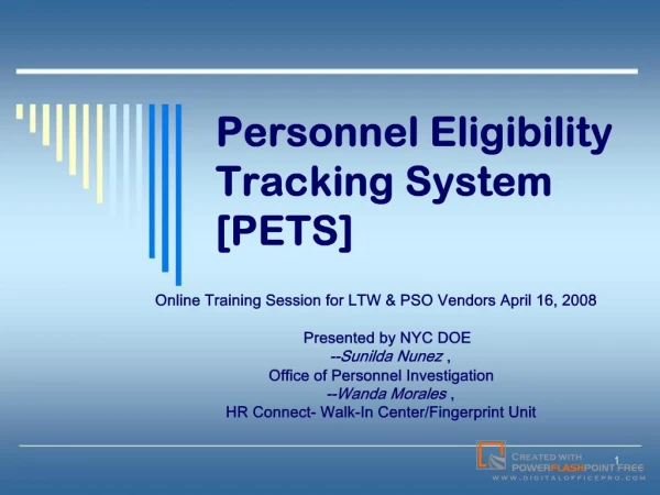 Personnel Eligibility Tracking System [PETS]