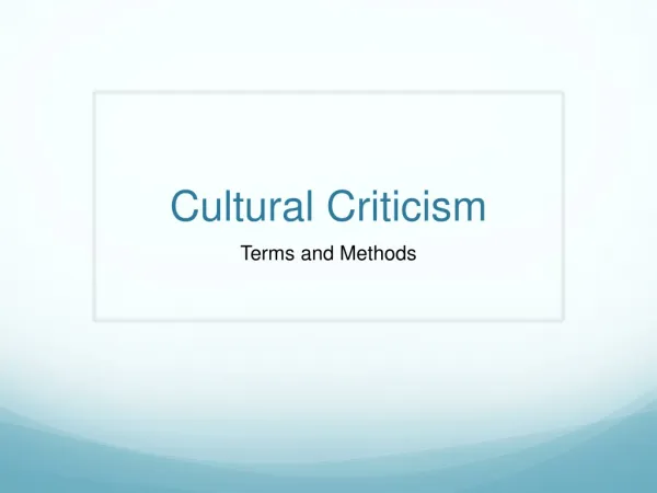 Cultural Criticism