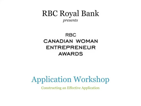 RBC Royal Bank presents Application Workshop