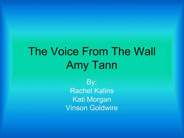 The Voice From The Wall Amy Tann