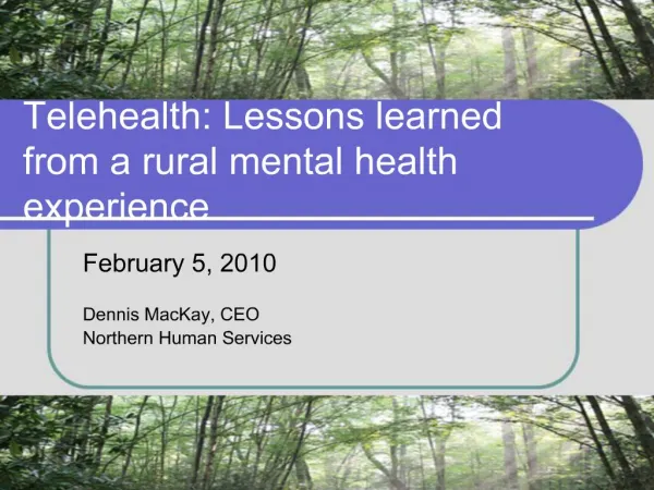 Telehealth: Lessons learned from a rural mental health experience