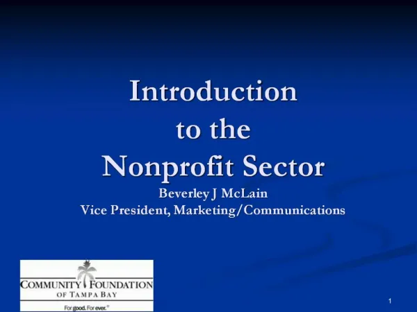 Introduction to the Nonprofit Sector Beverley J McLain Vice President, Marketing