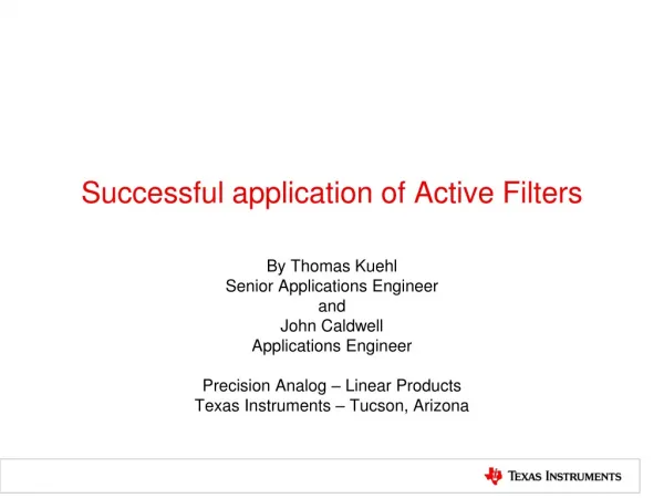Successful application of Active Filters