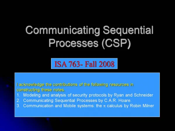 Communicating Sequential Processes CSP
