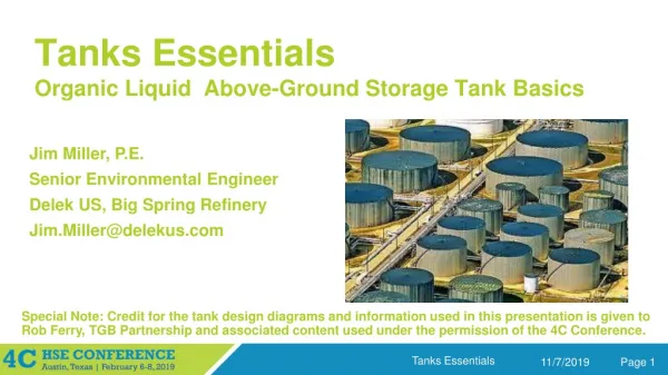 Tanks Essentials Organic Liquid Above-Ground Storage Tank Basics