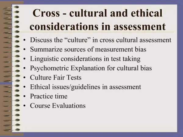 Cross - cultural and ethical considerations in assessment