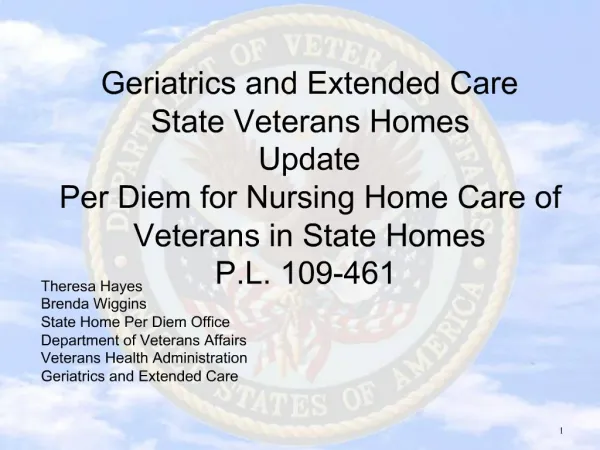 Geriatrics and Extended Care State Veterans Homes Update Per Diem for Nursing Home Care of Veterans in State Homes